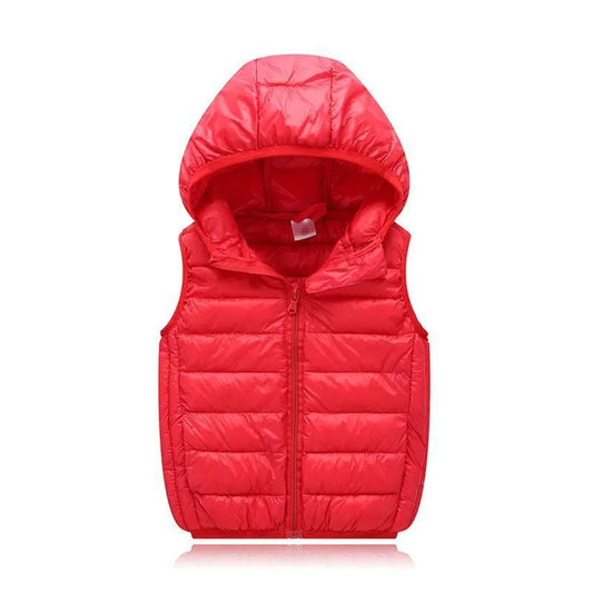 Children's Down Cotton Hooded Thermal Vest Solid Color - Enfance-Heureuse