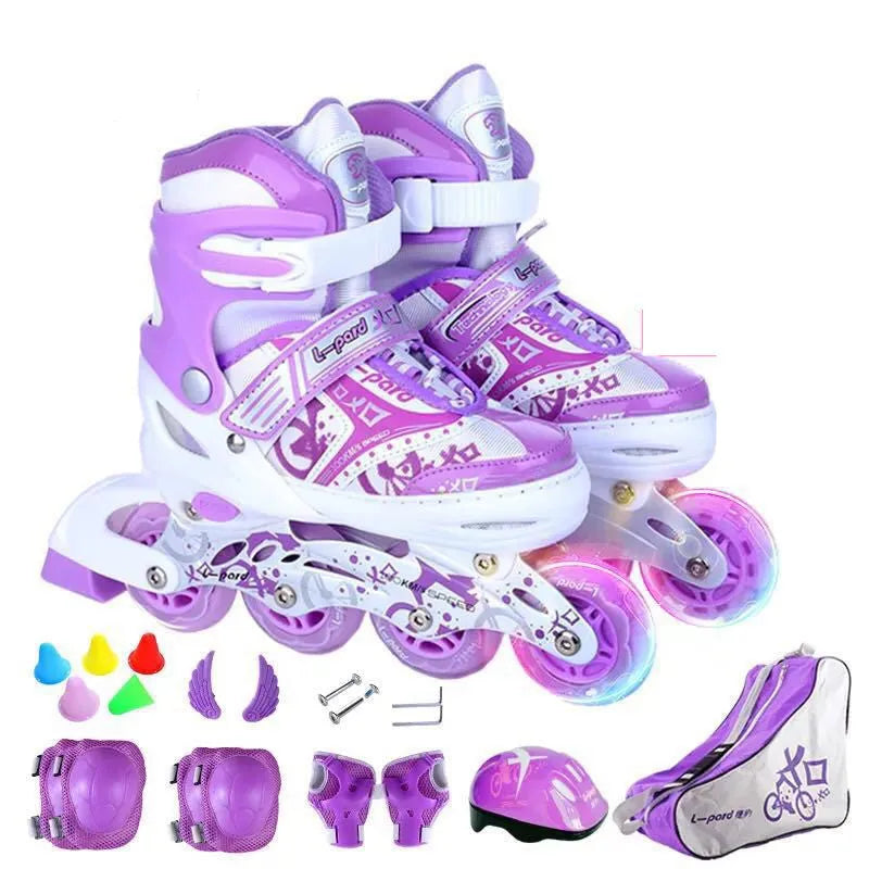 Skate enfants ensemble complet débutant réglable Skate chaussures garçons patins à roulettes femmes - Enfance-Heureuse