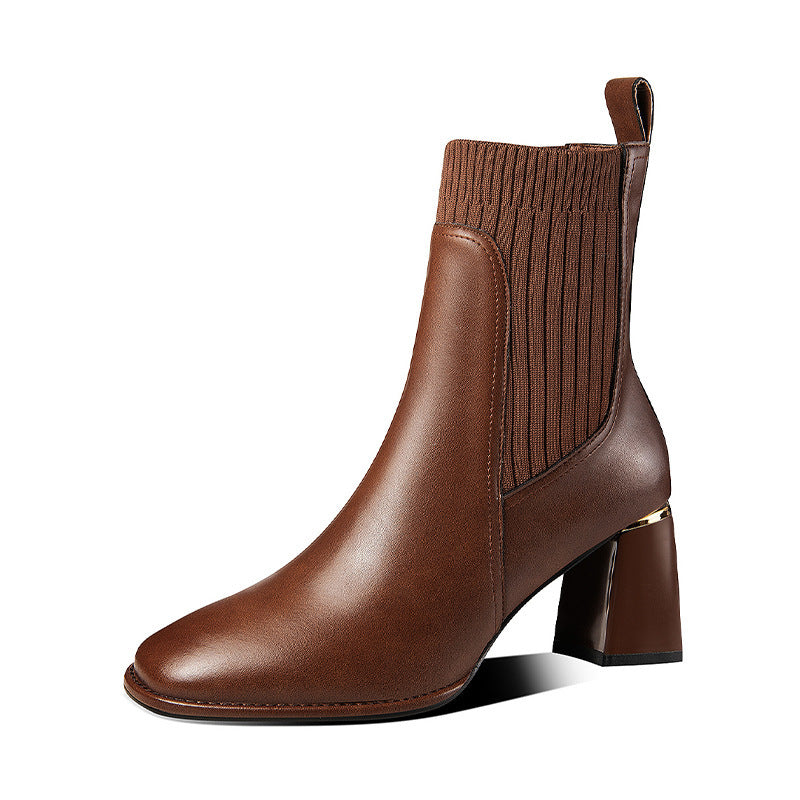 Thick Heel Round Toe Mid-heel Retro Mid-tube Women's Shoes - Enfance-Heureuse