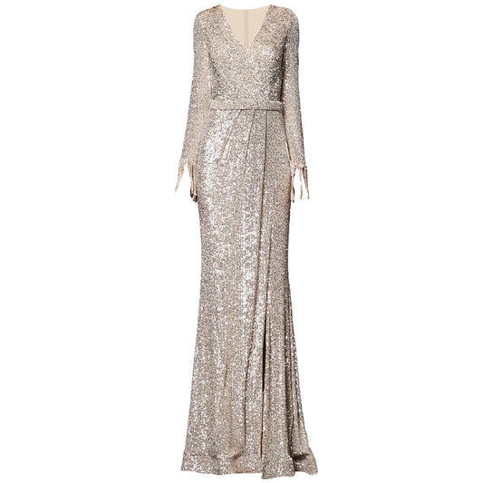 Temperament Banquet Ladies Sequined Annual Meeting Host Long Evening Dress - Enfance-Heureuse