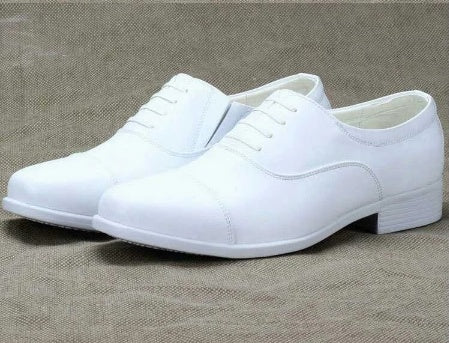 White Mens Formal Low Heel Lace Up Navy Pointed Toe Casual Wedding Shoe Dress Round Toe - Enfance-Heureuse