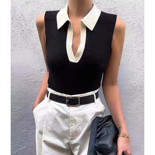 Solid Color Round Neck Pullover Women's Knitted Vest - Enfance-Heureuse