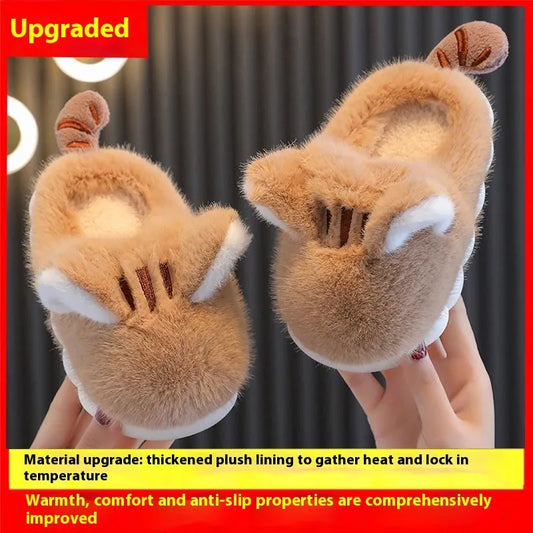 Children's Cotton Slippers, Cute Kitten, Warm And Cold Resistant, Thick Soft Sole - Enfance-Heureuse
