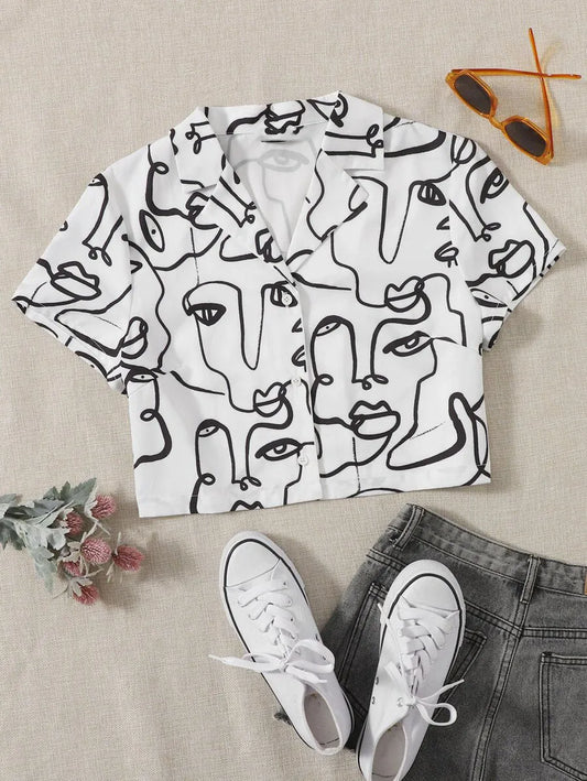 Chemise mi-longueur à revers imprimé simple boutonnage - Enfance-Heureuse