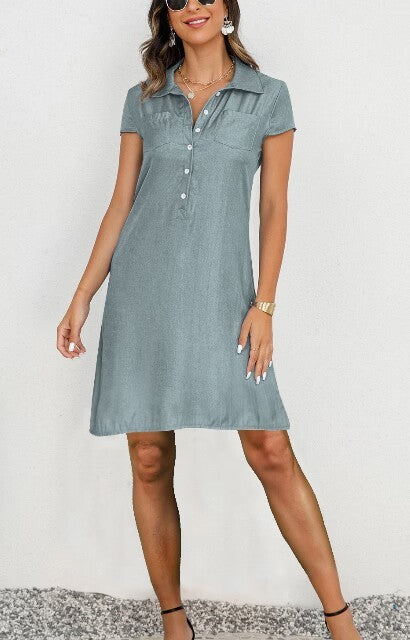 Split Pocket Large Swing Skirt Plus Size Casual Denim Dress - Enfance-Heureuse