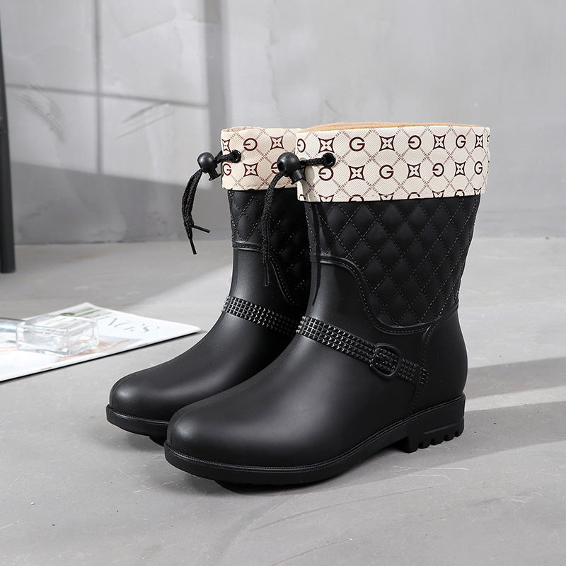 Rain Boots Women's Fashion Style Outer Wear Mid-tube Water Shoes - Enfance-Heureuse