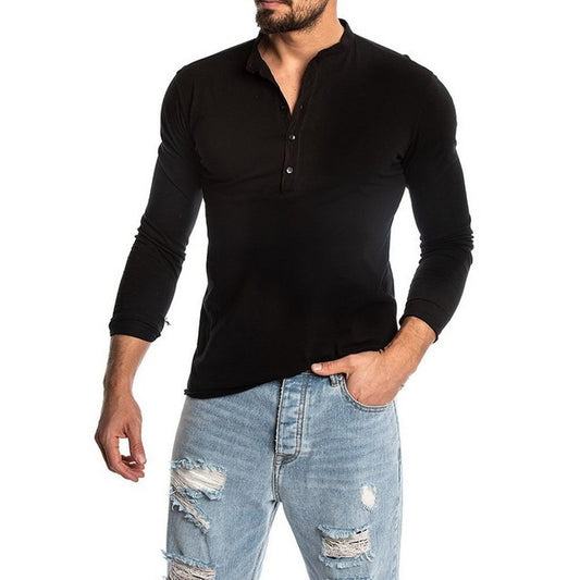 Men's Fashion Solid Color Long Sleeve O-neck T-shirts Mens - Enfance-Heureuse
