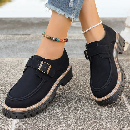 Fashion Buckle Loafers For Women British Style Height-increasing Thick-soled Casual Shoes - Enfance-Heureuse