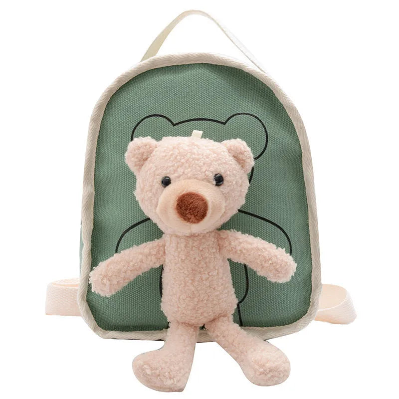 Mini mochila de lona para jardín de infantes con muñeco de oso lindo