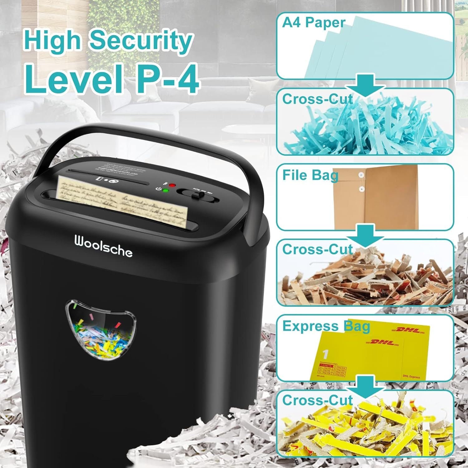 Paper Shredder, 14-Sheet Cross-Cut, 6.6 Gallon Wastebasket, P-4 Security Level, 3 Modes Design - Jam-Proof Heavy-Duty Shredder For Home And Office, FBA Shipping - Enfance-Heureuse