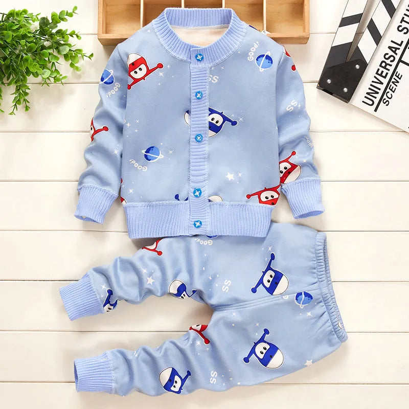 Two-piece cartoon baby children's clothing plus cashmere sweater