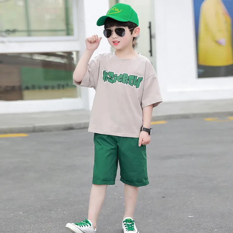 Children's Short-sleeved Cotton Thin Two-piece Suit