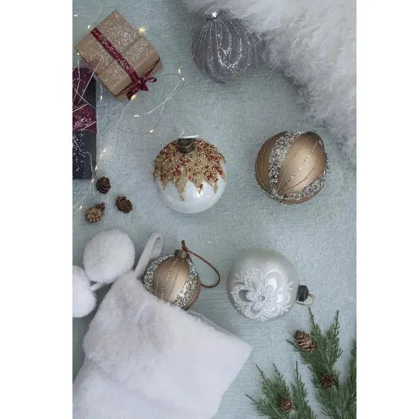 D3.9 Christmas Ball Ornaments, Glass Decorative Hanging Ball Christmas Tree Ornaments For Holiday Party Decorations, Set Of 6 - Enfance-Heureuse