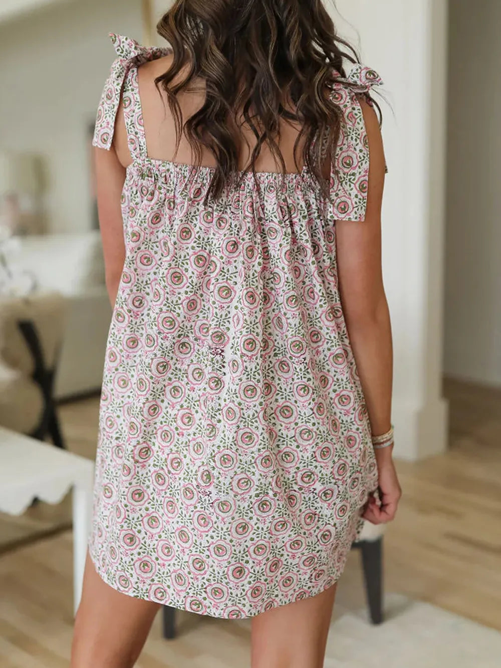 Printed Tie Shoulder Mini Cami Dress - Enfance-Heureuse