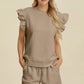 Double Take Full Size Texture Round Neck Ruffle Sleeve Top and Shorts Set - Enfance-Heureuse