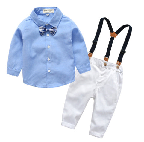 Boys Gentleman Bib Pant Suit Long Sleeve Bow Tie