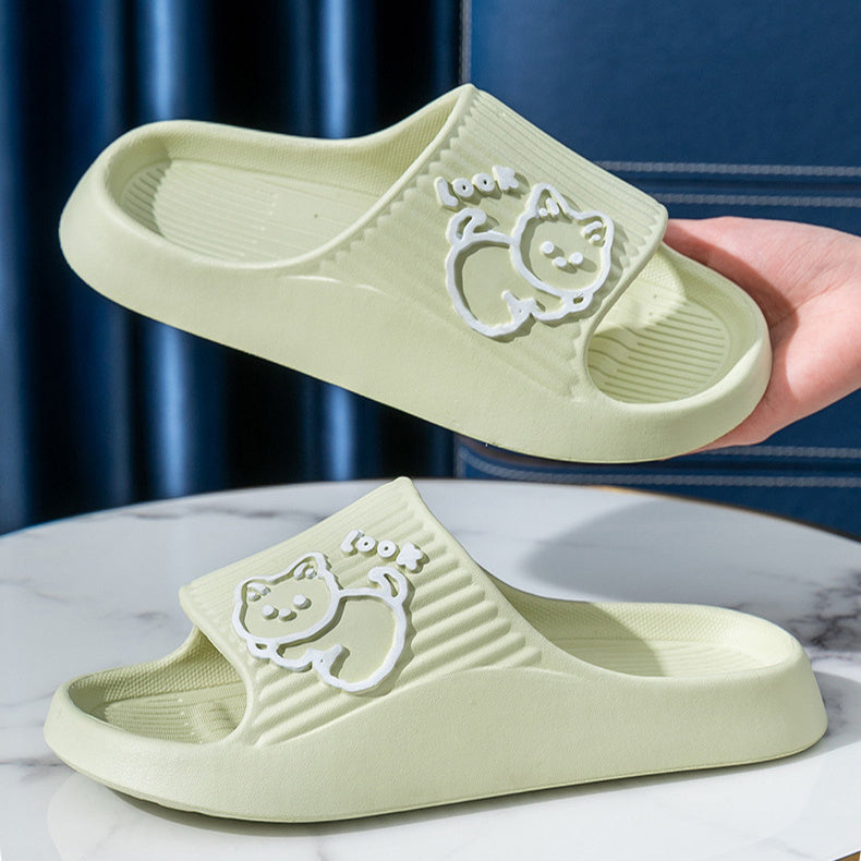 Cute Cat Slippers Summer Women Home Shoes Bath Thick Platform Non-Slip Slides Indoor Outdoor - Enfance-Heureuse