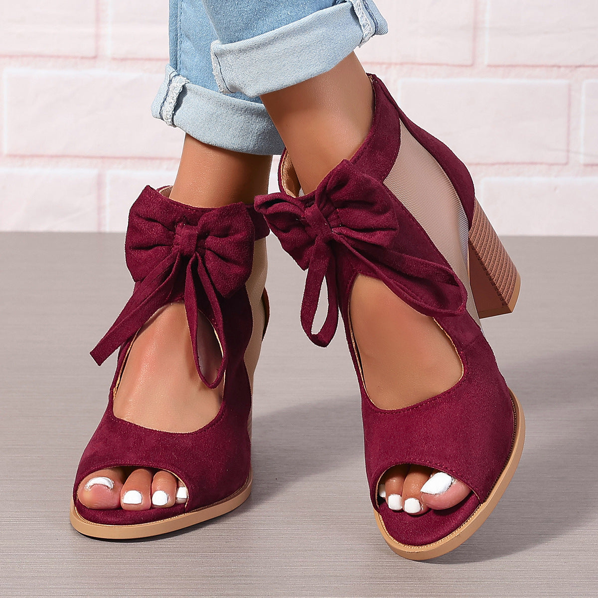 Large Size Thick Heel High Heels Women's Bow Sandals - Enfance-Heureuse