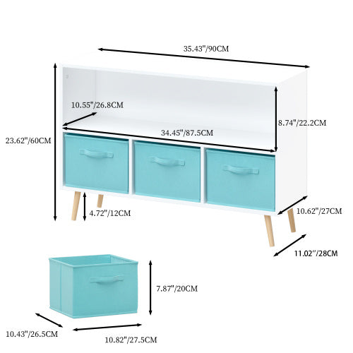 Fiberboard Children's Bookshelf With Foldable Fabric Drawers - Enfance-Heureuse