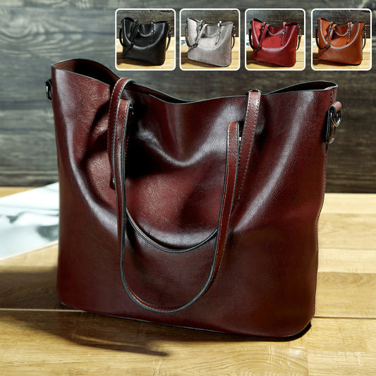 Simple Oil Wax Leather Messenger Shoulder Bags Women's High Capacity Portable Tote Bag - Enfance-Heureuse