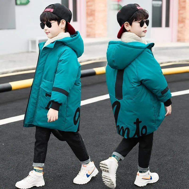 Winter Mid-length Padded Jacket Big Kids Thick Clothing