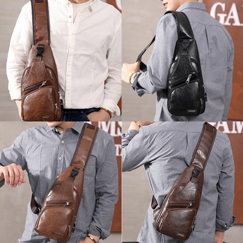 Men USB Charging Bag Men Chest Bag For Custom PU PVC Shoulder Bag Diagonal Package Messenger Travel Bag Cross Body Bags - Enfance-Heureuse