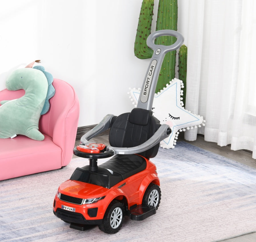 Kids 3 In 1 Push Car Ride-On Stroller Sliding Walking Toy With Horn Music Light Secure Bar For Boys Girls 1-3 Years Old Red - Enfance-Heureuse