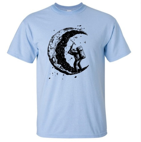 Digging The Moon Print Casual Mens O-neck T Shirts Fashion Men's Tops Men T-shirt Short Sleeve Men Tshirt