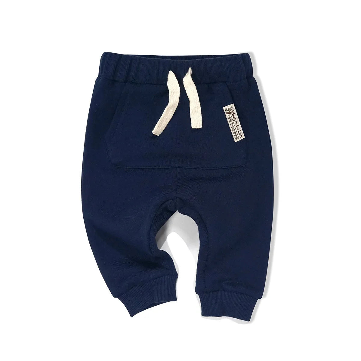 Pantalones casuales para niños y niñas de cintura alta de color liso