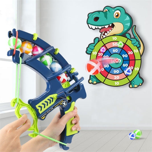 Catapulta de dinosaurio, bola adhesiva, arco y flecha para niños, tiro de juguete