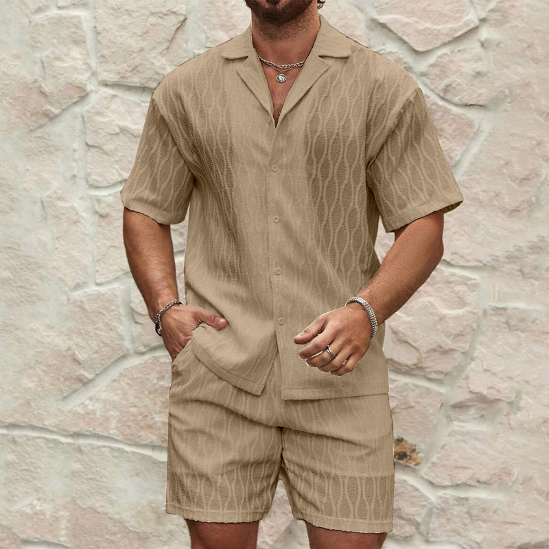 Men Tracksuits Summer Fashion Solid Loose Casual Two Pieces Lapel Button Shirt Shorts Beach Holiday All-match Outfits Male - Enfance-Heureuse