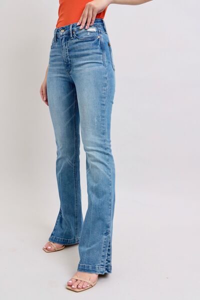 Judy Blue HW Tummy Control Vintage Wash Side Slit Slim Boot Jeans - Enfance-Heureuse