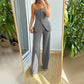 Graceful Tube Top Suit Fashion Button Sleeveless Top And Straight Pants Women's Trousers Set - Enfance-Heureuse