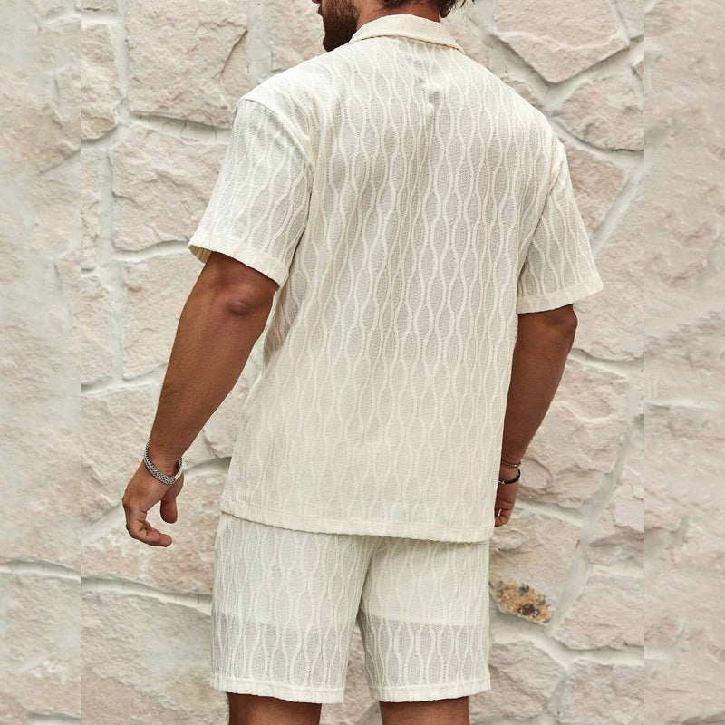 Men Tracksuits Summer Fashion Solid Loose Casual Two Pieces Lapel Button Shirt Shorts Beach Holiday All-match Outfits Male - Enfance-Heureuse