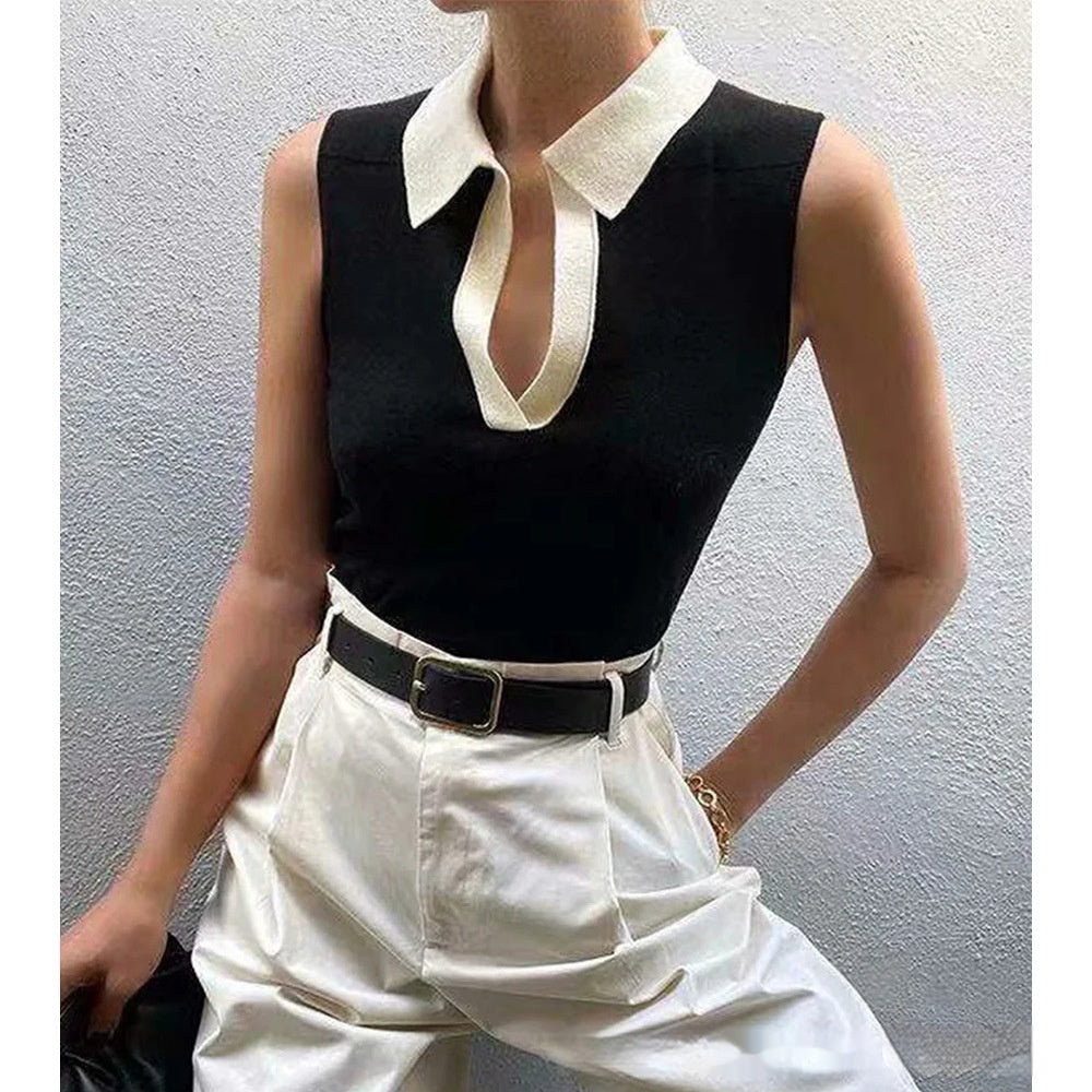 Solid Color Round Neck Pullover Women's Knitted Vest - Enfance-Heureuse