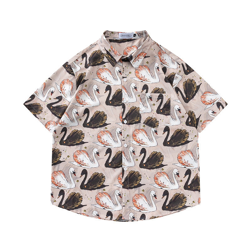 Retro Printed Shirt Short Sleeve Loose Design