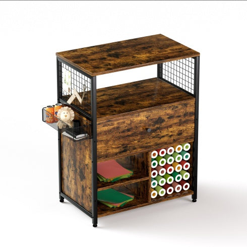 Craft Organization And Storage Cabinet Compatible With Cricut Machines, Crafting Cabinet With Drawer & 25 Vinyl Roll Holder, Craft Table Desk Workstation For Craft Room Home.Rustic Brown. - Enfance-Heureuse