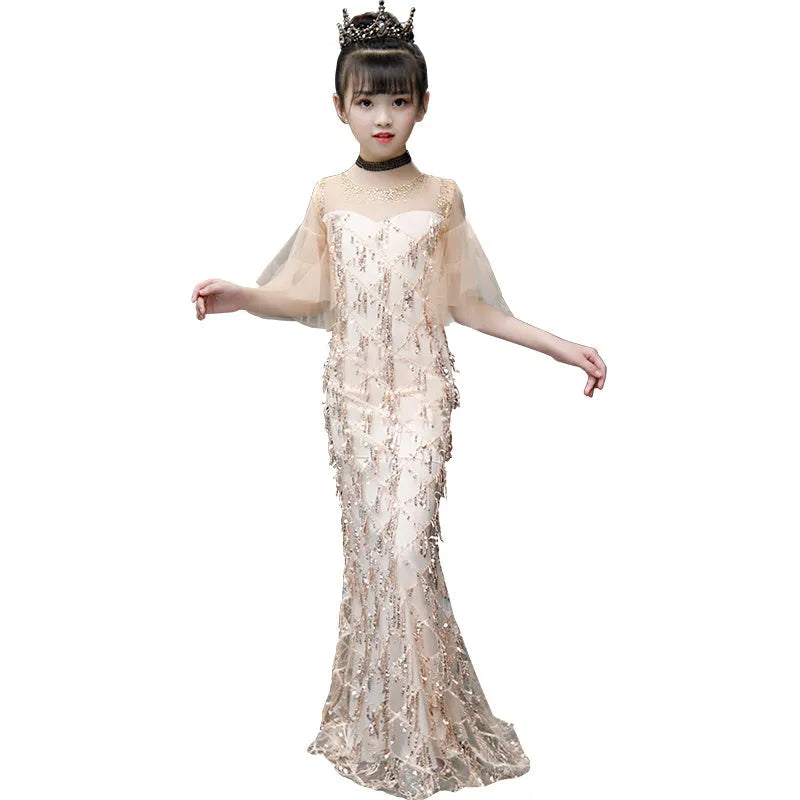 Children's Evening Model Catwalk Princess Dress Trailing Girl Little Host Fishtail Little Girl High-end Costumes