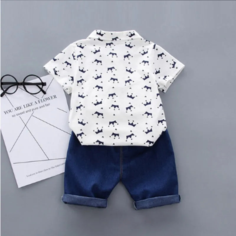 Children's Polo Shirt Suit Summer Male Crown Short-sleeved Baby Clothing