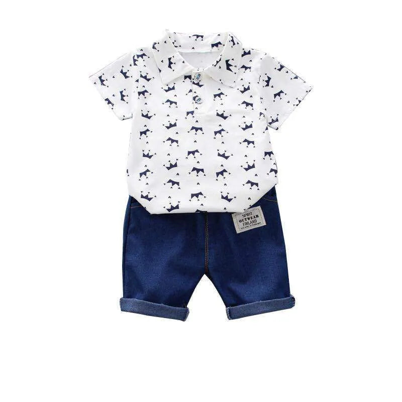 Children's Polo Shirt Suit Summer Male Crown Short-sleeved Baby Clothing