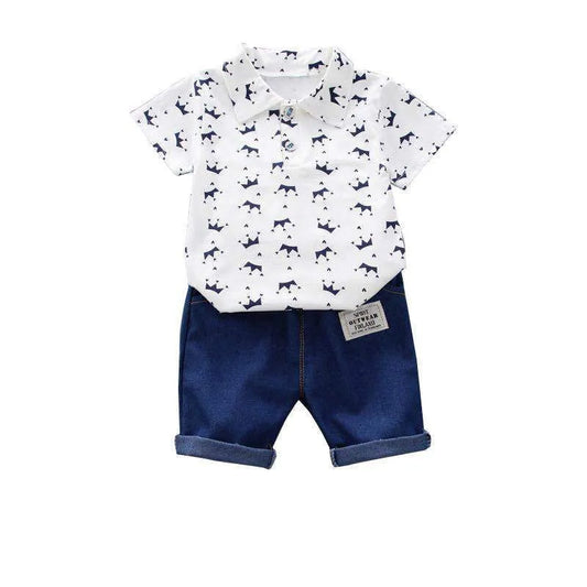 Children's Polo Shirt Suit Summer Male Crown Short-sleeved Baby Clothing