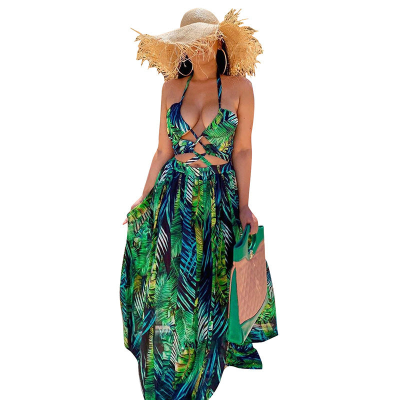 Fashion Sexy Wrapped Chest Printed Sleeveless Dress - Enfance-Heureuse