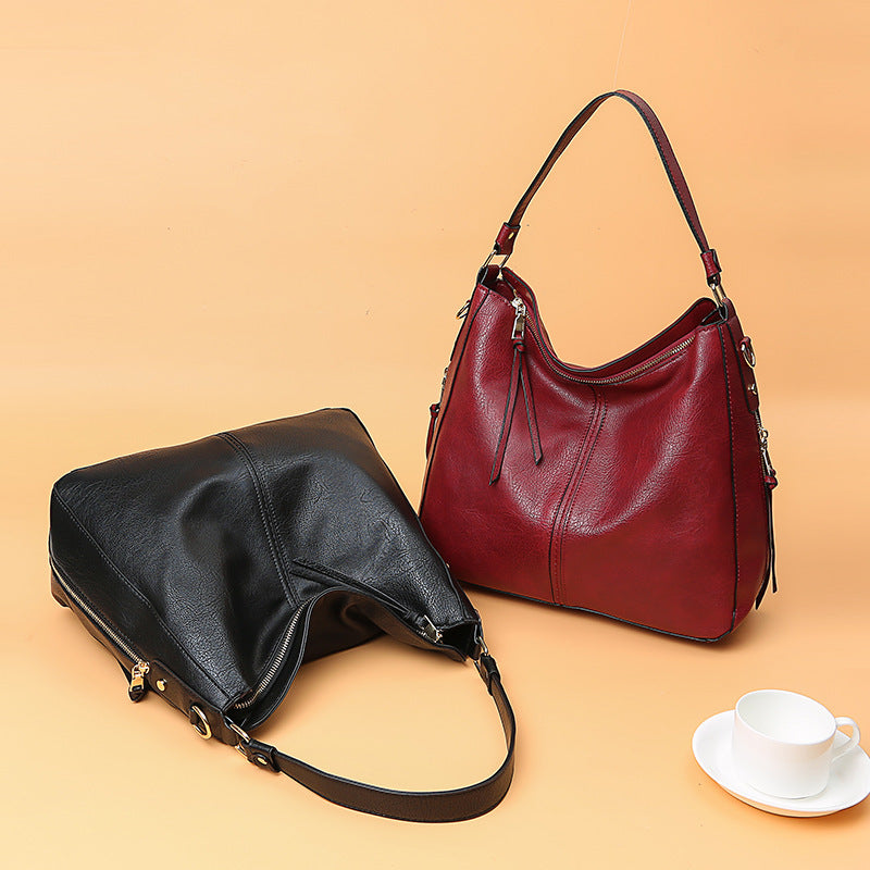 Hobos Zipper Bucket Bags With Adjustable Shoulder-strap Handbags Temperament High Capacity Messenger Shoulder Bag For Women - Enfance-Heureuse