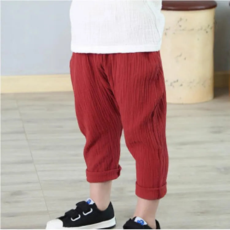 New Summer Kids Cotton And Linen Cropped Trousers Casual Harem Pants