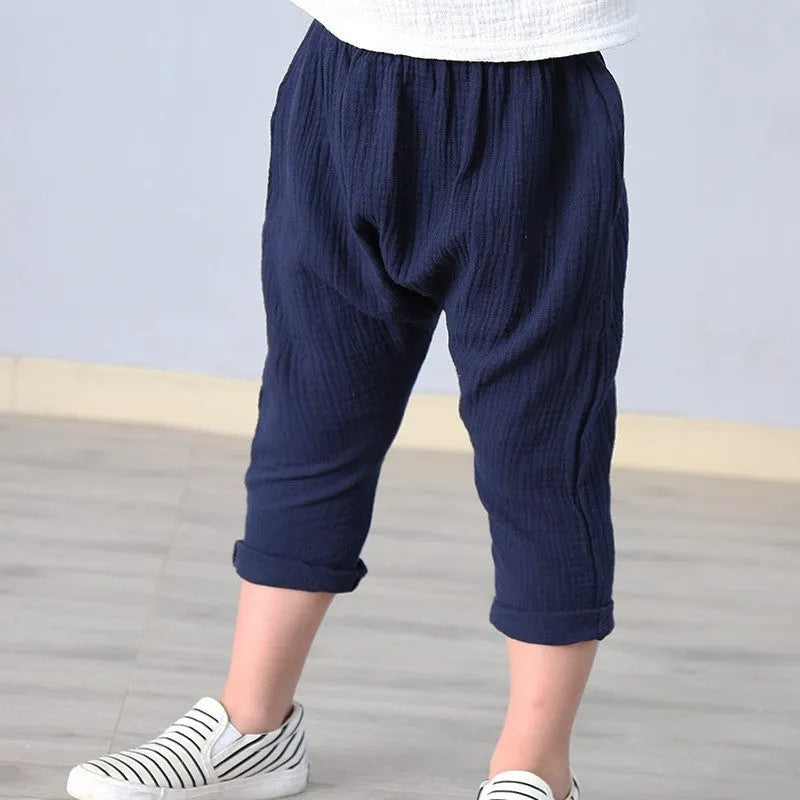 New Summer Kids Cotton And Linen Cropped Trousers Casual Harem Pants