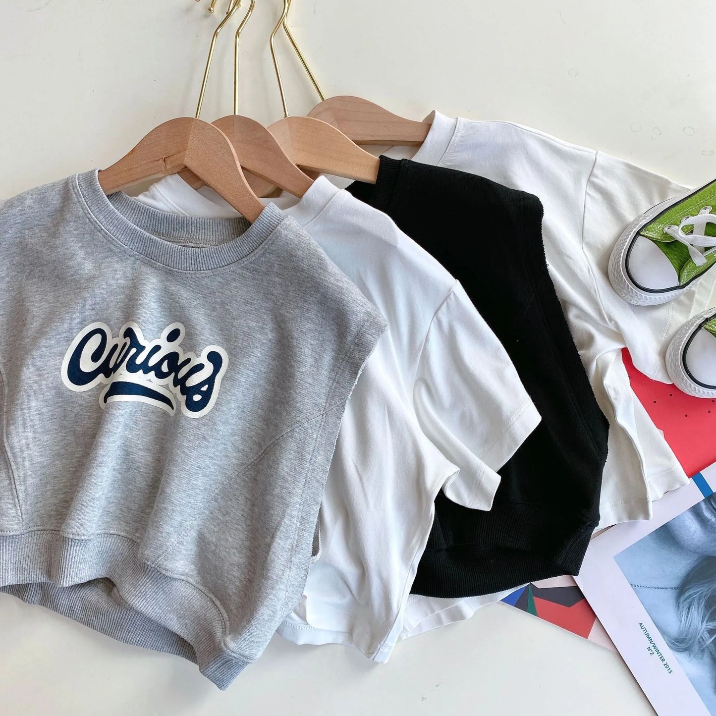 Gilet à manches courtes pour enfants T-shirt deux pièces d'été pour garçons