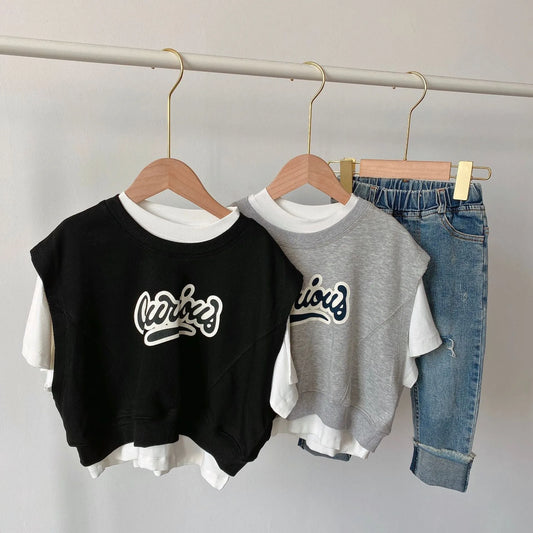 Gilet à manches courtes pour enfants T-shirt deux pièces d'été pour garçons - Enfance-Heureuse