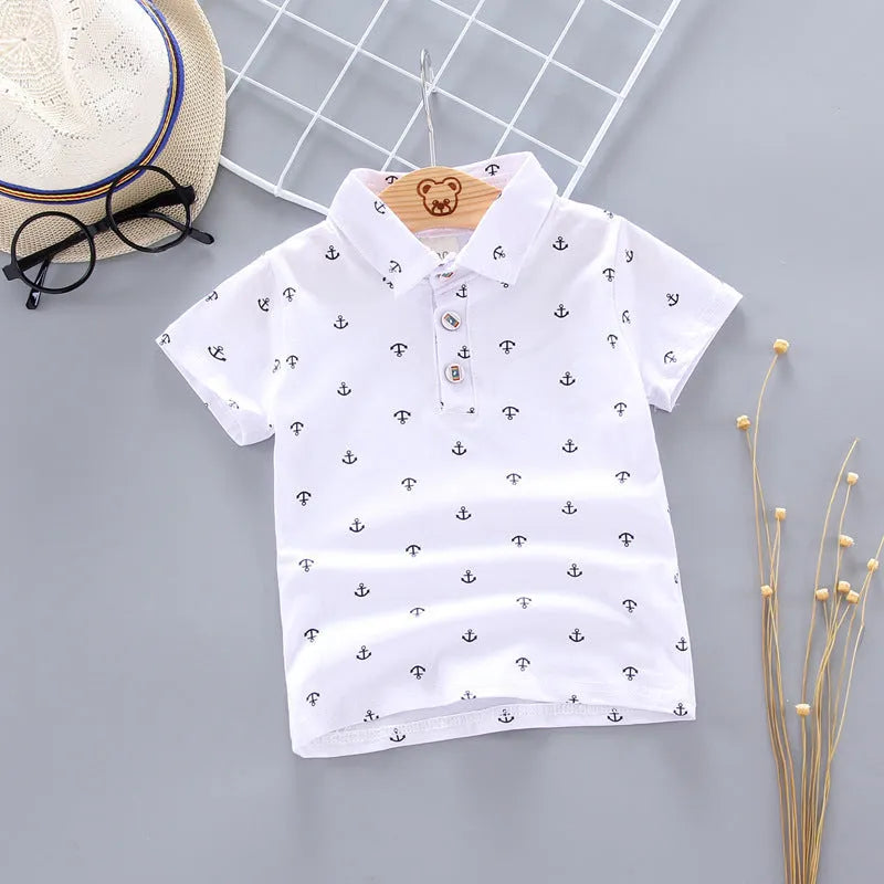 Traje para niños con estampado de ancla, camiseta coreana de manga corta, ropa para niños