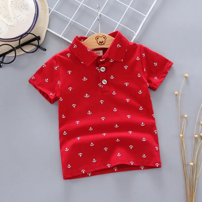 Traje para niños con estampado de ancla, camiseta coreana de manga corta, ropa para niños