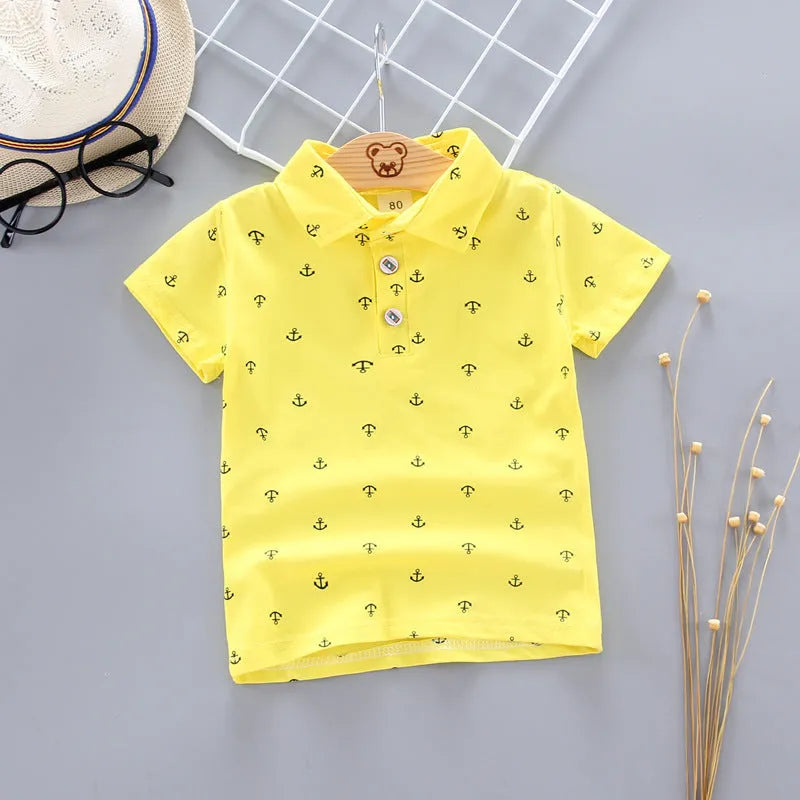 Traje para niños con estampado de ancla, camiseta coreana de manga corta, ropa para niños